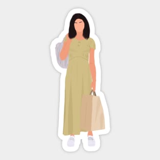 Sel in yellow long dress Outfit with grocery bags Fan Art Sticker